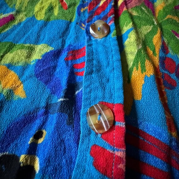 Farm Rio M Sunny Day Unisex Button Shirt Parrot Macaw Bird Blue Tropical Womens - Picture 5 of 9